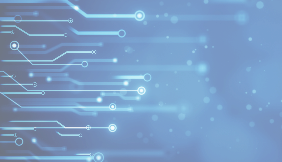 graphic overlay showing interconnected dots and lines with a blue/white color scheme